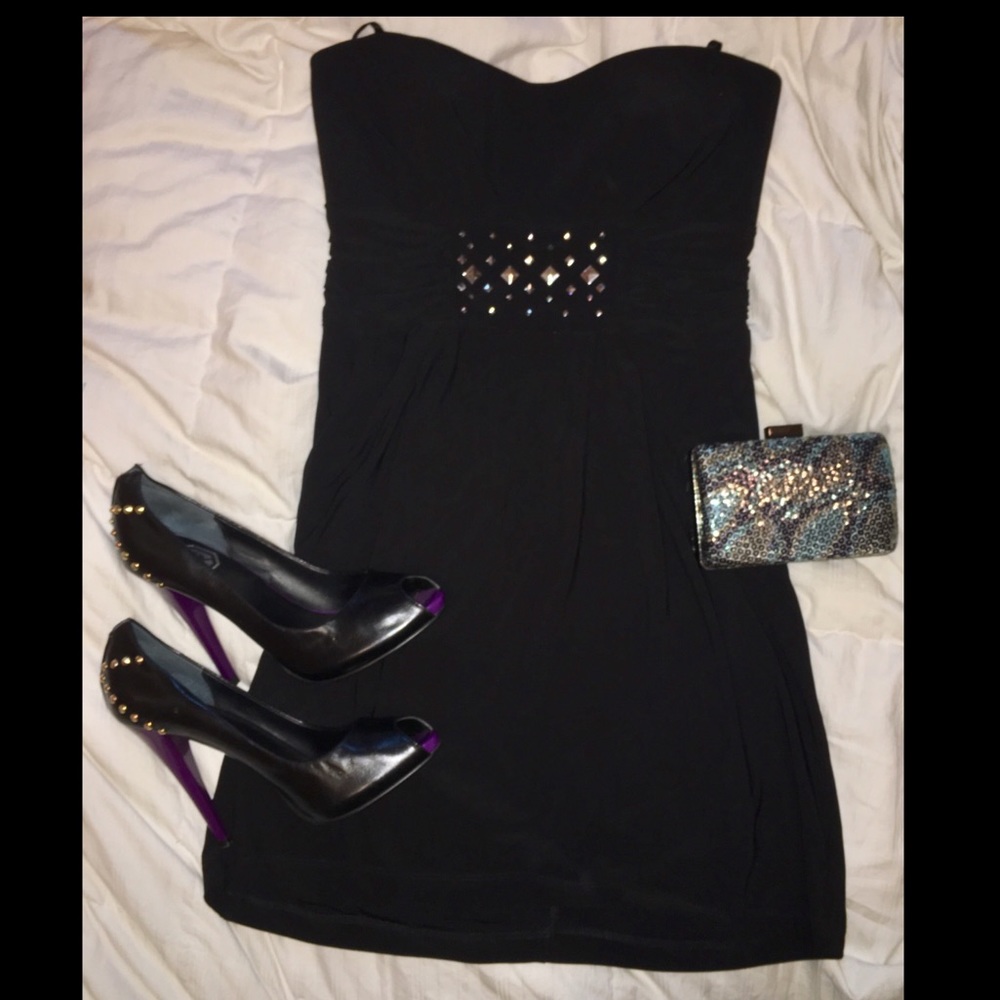 Black Mini Dress with Silver Embellishments